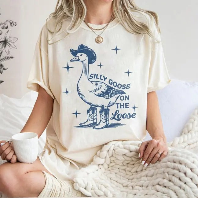 Silly Goose Shirt, Silly Goose On The Loose, Silly Shirt, Funny Cowgirl Shirt, Funny Western Tee, Funny Graphic Tee, 90s Aesthetic Shirt, Sarcastic Quote Shirt, Gift for Her, Unisex Cotton Shirt For Men And Women