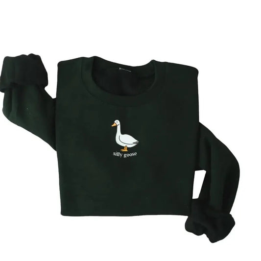 Silly Goose Sweatshirt, Goose Crewneck Printed Cotton Sweatshirt, Gift for Friend Clothing Pullover Classic Menswear Casual Fabric Comfy