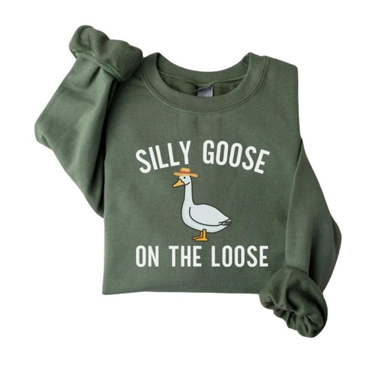 Silly Goose Sweatshirt, Silly Goose On The Loose Shirt, Goosee Pullover Hoodie, Funny Gift Tee Classic Crewneck Menswear Tops Fabric Fitted