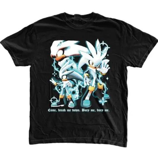 Silver the Hedgehog Bury Me T-Shirt, Unisex Vintage Graphic Tees Gothic Grunge Y2k Emo Scene Amity Affliction Style Clothes Men Women