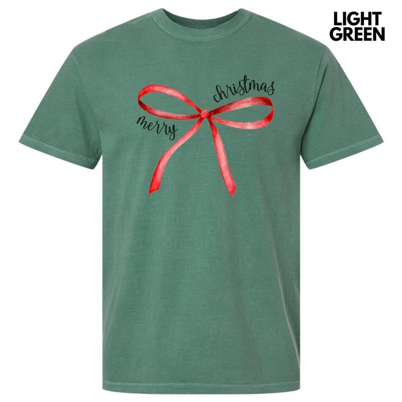 Simple Christmas Bow Comfort Colors T-Shirt 'NLB' Hoodie, Sweatshirt | InkThreadWorks.com