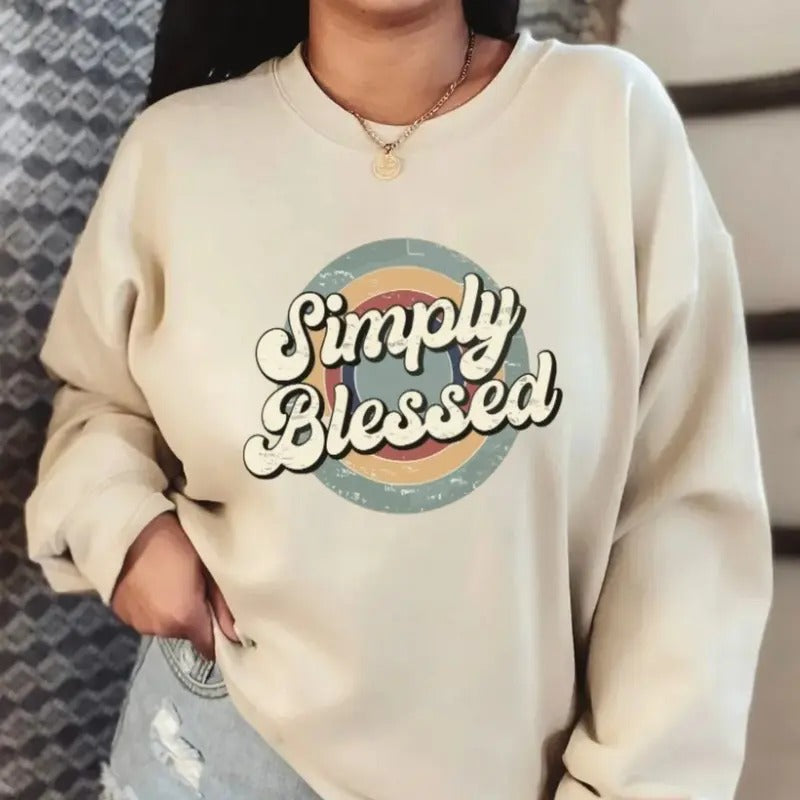 Simply Blessed Crewneck Sweatshirt Retro, Unisex Long Sleeve Crewneck Shirt Hoodie | InkThreadWorks.com