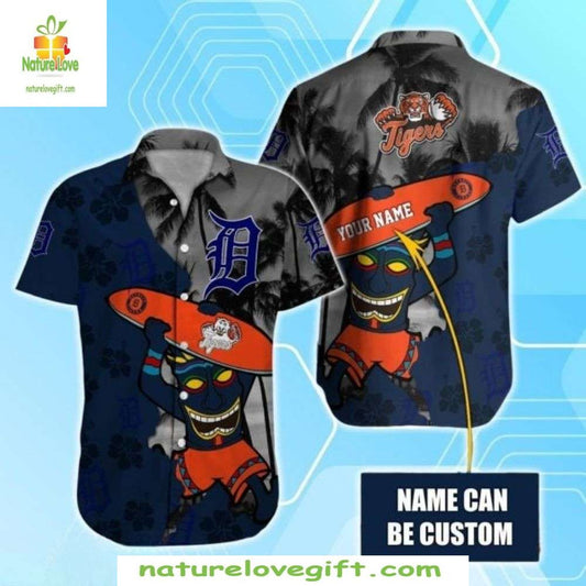 Detroit Tigers Hawaiian Shirt Skater Tiki MLB Baseball Tropical Apparel