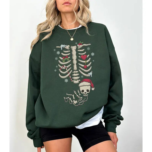 Skeleton Christmas Maternity Sweatshirt, Funny Pregnancy Announcement Shirt 2024, Mama Christmas Sweatshirt, Christmas...