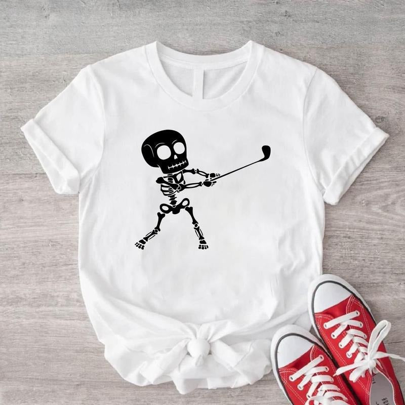 Skeleton Golf Shirt, Golf Lover T-shirt, Skeleton Player Tee, Matching Golf Fan T-shirt, Gift Sport Tee For Dad, Spooky...