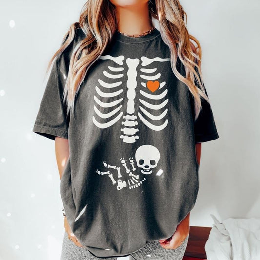 Skeleton Halloween Maternity Shirt, Funny Pregnancy Announcement TShirt, Spooky Pregnant Costume, New Mommy Tee, Fall Mama to Be Gift