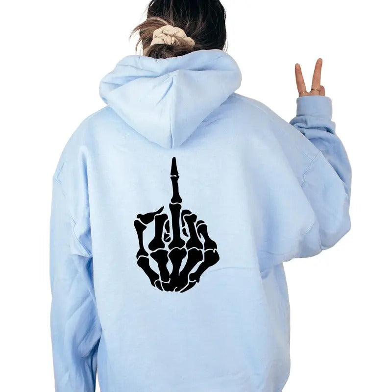 Skeleton Middle Finger Hoodie - Skeleton Lover Day Hoodie Retro Soft Casual Cotton Menswear Apparel Long Clothes...
