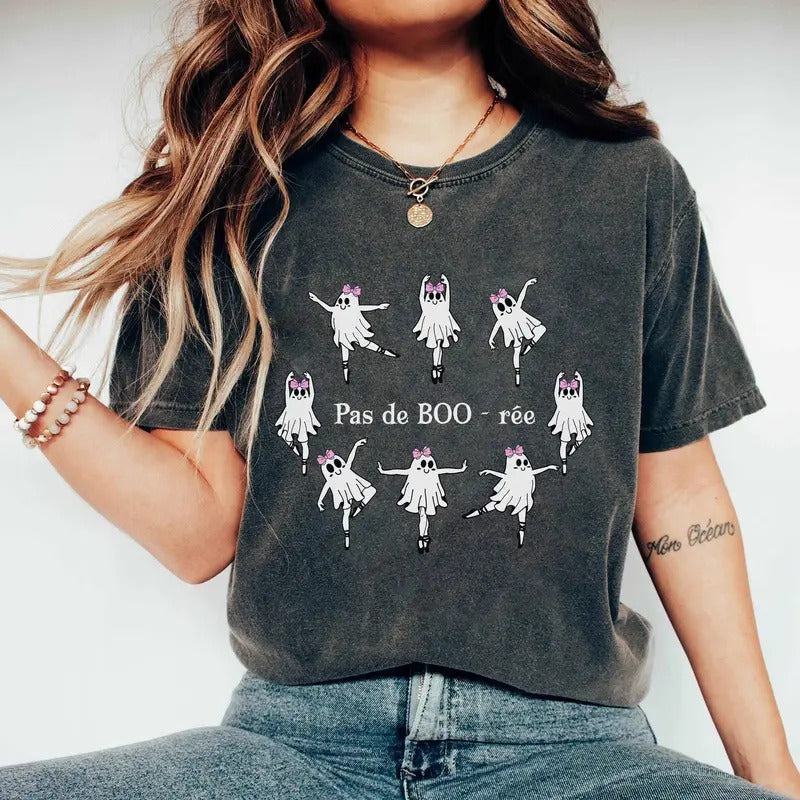 Skeleton Pas de Boo-ree Bow Shirt, Ballerina Ghost Shirt, Ballet Dancer Spooky Halloween Shirt, Ballet Dance Teacher...