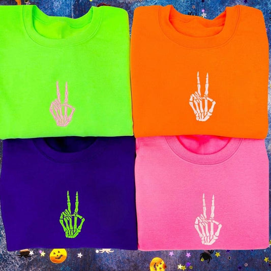 'Skeleton Peace Sign' Embroidered Sweatshirt