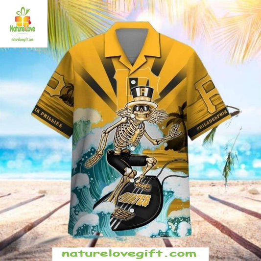 Pittsburgh Pirates Hawaiian Shirt Skeleton Surf Grateful Dead Aloha Shirt MLB