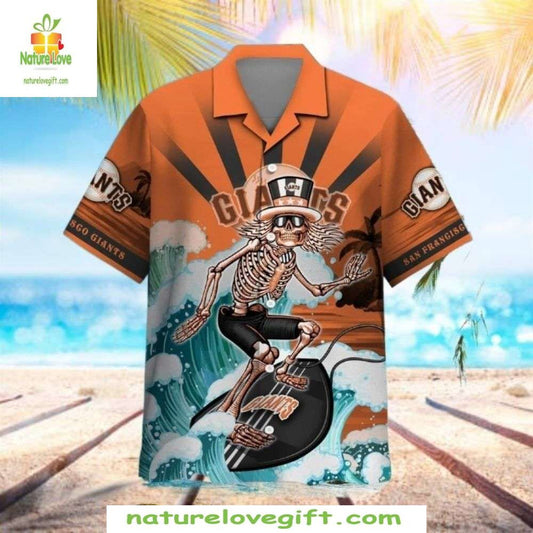 San Francisco Giants Hawaiian Shirt Skeleton Surfer Beachside Bones MLB