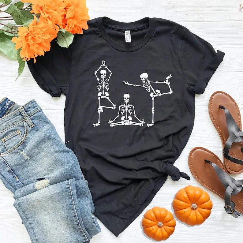 Skeletons Yoga Shirt, Halloween Shirt, Yoga Lover Shirt, Meditation Shirt, Gift For Yogi, Skeleton Shirt, Meditation...