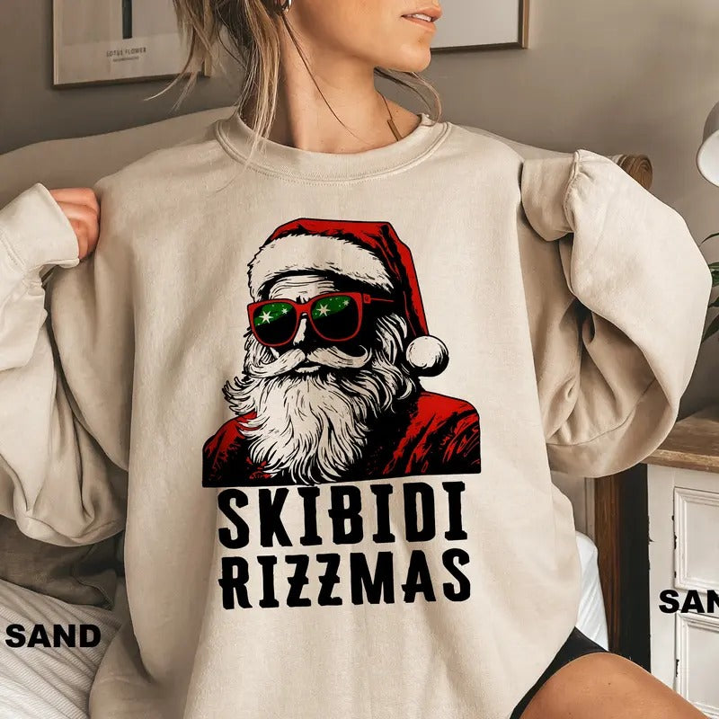 Skibidi Rizzmas Christmas Rizz Santa Claus Charisma Kid Cool Unisex Softstyle T-Shirt,  Funny Christmas Sweatshirt, Funny Teenager Xmas Rizz