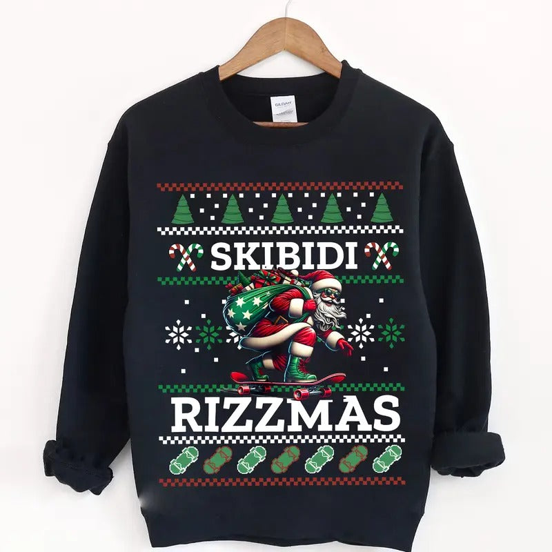 Skibidi Rizzmas Christmas Rizz Santa Claus Funny Shirt , Rizzmas Santa Ugly Sweatshirt, Funny Teenager Xmas Rizz