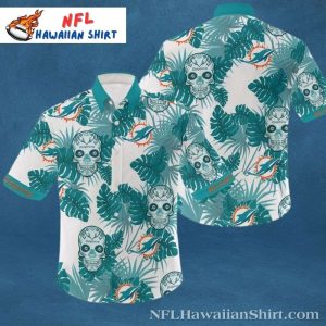Skull Tropical Palm Leaf Dolphins Hawaiian Shirt - Men's Oceanic Game Day Attire