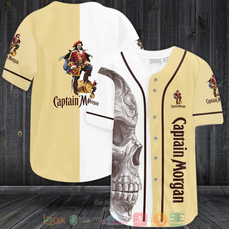 Skull Captain Morgan rum white cream Baseball shirt