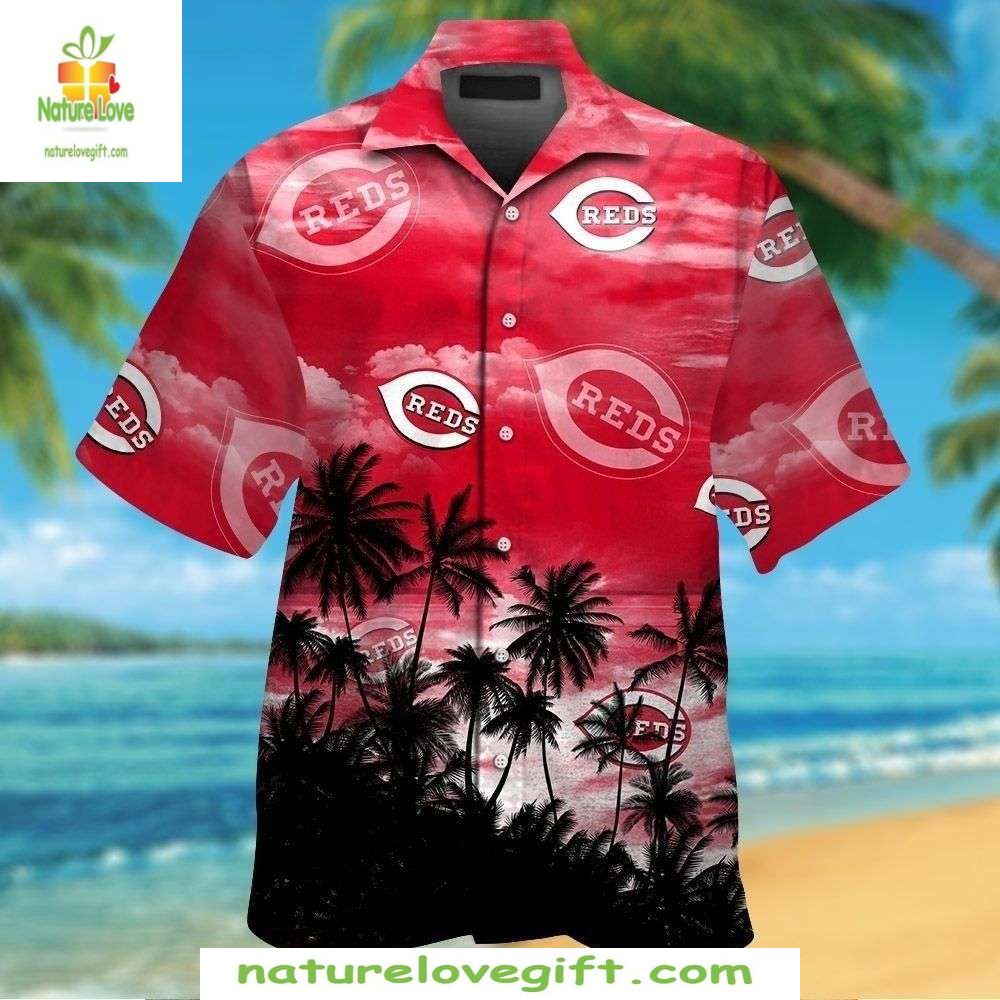 Cincinnati Reds Hawaiian Shirt Skyline Sunset Red MLB Baseball Apparel