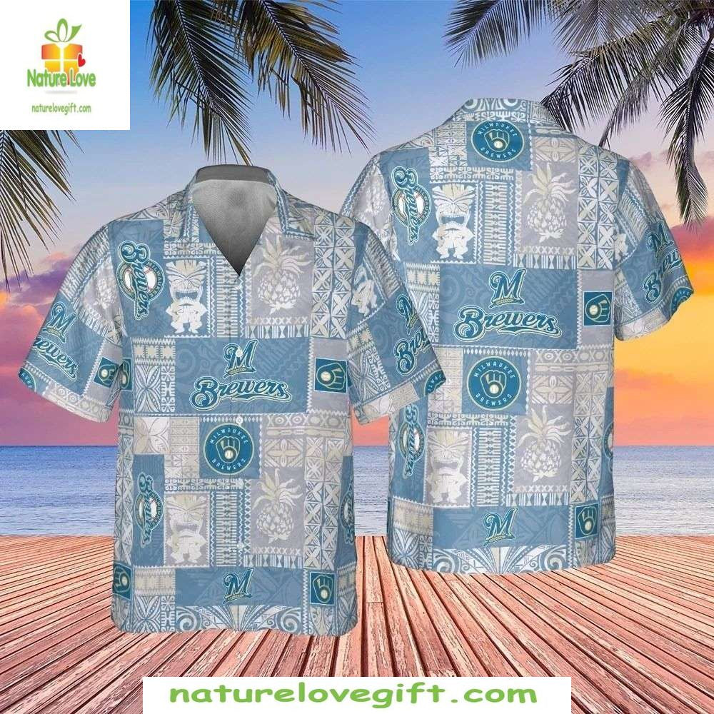 Milwaukee Brewers Hawaiian Shirt Sleek Silver MLB Aloha Baseball Apparel