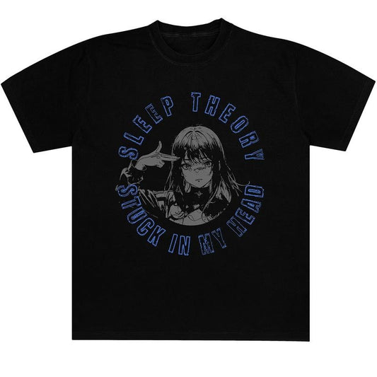 Sleep Theory Stuck In My Head Graphic T-Shirt, Anime Girl Band Merch Tee, Grunge Rock Style, Unisex Menswear Womenswear Top