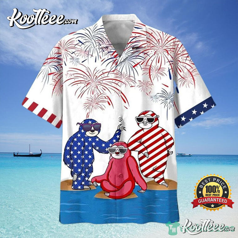 Sloths With Firework 4th Of July Hawaiian Shirt