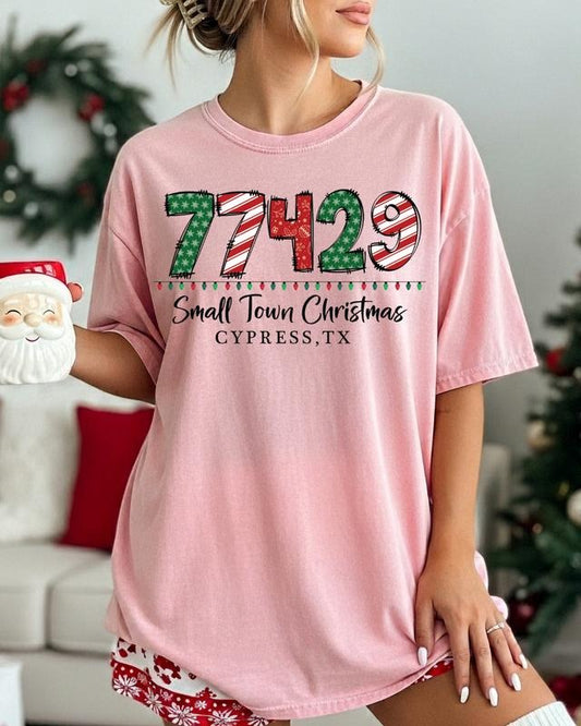Small Town Christmas Zip Code T-Shirt, Comfort Colors Christmas Shirt, Pink Christmas Shirt, Retro christmas Shirt,...