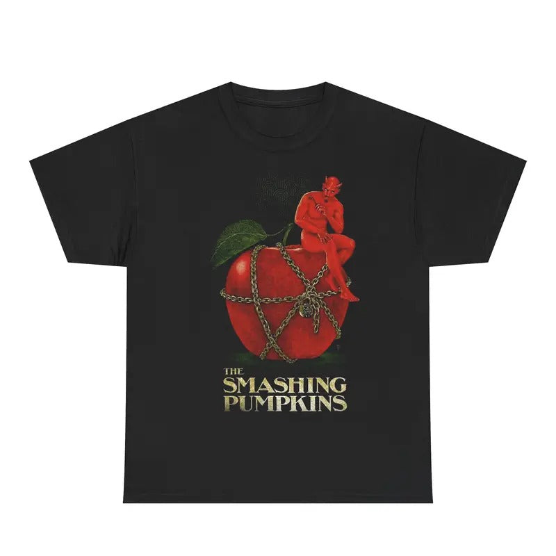 Smashing Pumpkins Devil Apple Tee, Vintage Rock Band Graphic Shirt, Edgy Iconic Artwork, Retro Music Apparel, Unisex Menswear Womenswear Topstyle{n002}2