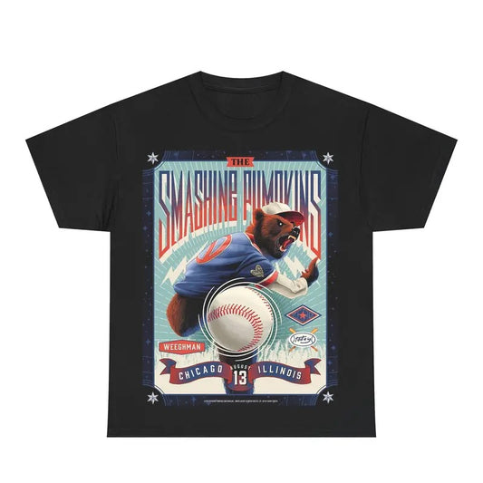 Smashing Pumpkins Weeghman Chicago Baseball Bear Tee, Vintage Rock Band Graphic Shirt, Retro Sports Apparel, Unisex Menswear Womenswear Top