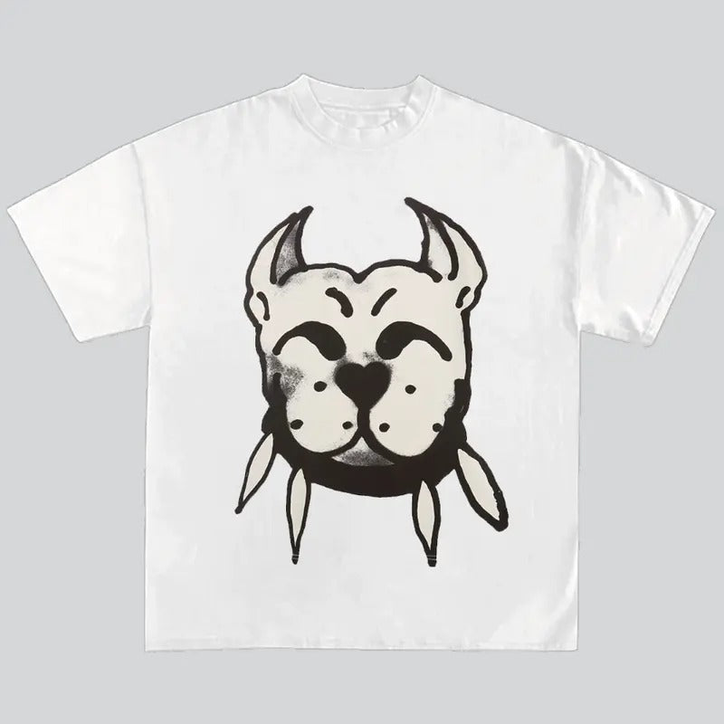 Smile With Dog Retro Graphic Y2k Streetwear T-Shirt Hip Hop Genz