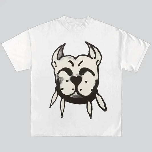 Smile With Dog Retro Graphic Y2k Streetwear T-Shirt Hip Hop Genz