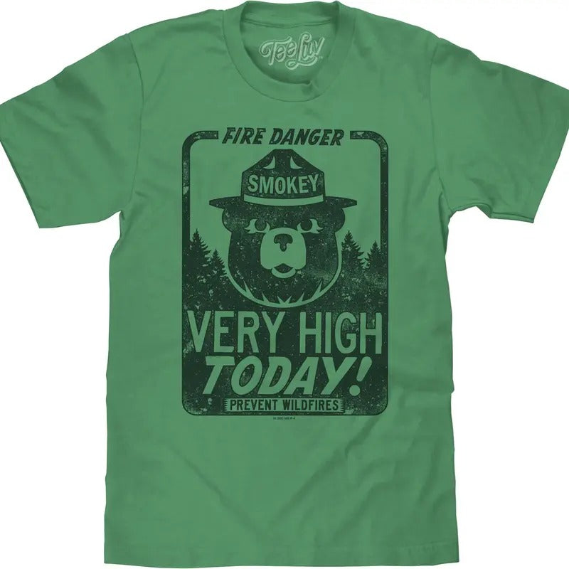 Smokey Bear "Fire Danger Very High" Big and Tall T-Shirt - Green Hoodie, Sweatshirt | InkThreadWorks.com