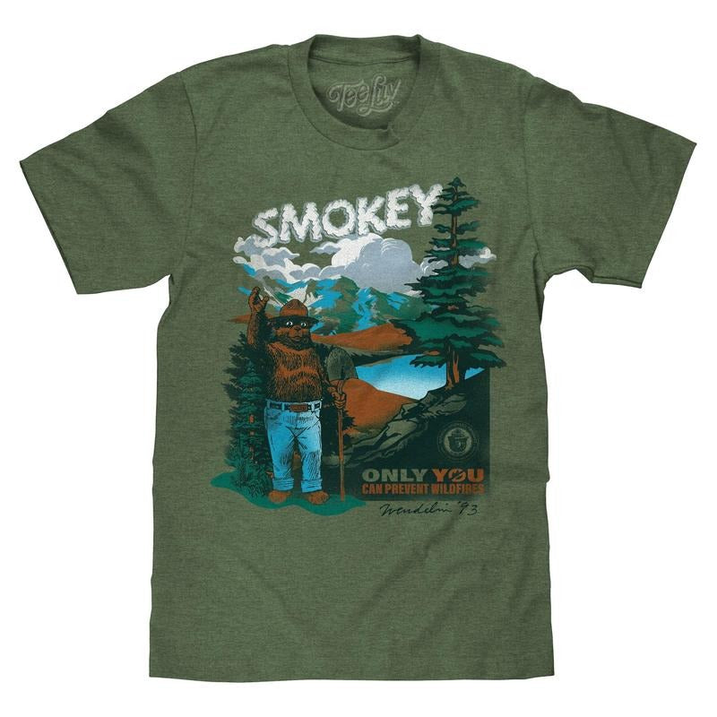 Smokey Bear Only You Can Prevent Wildfires Retro Graphic T-Shirt - Canyon Green