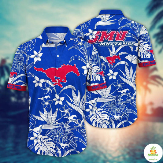 SMU Mustangs Hawaiian Shirt NCAA Aloha Shirt for Summer Camp