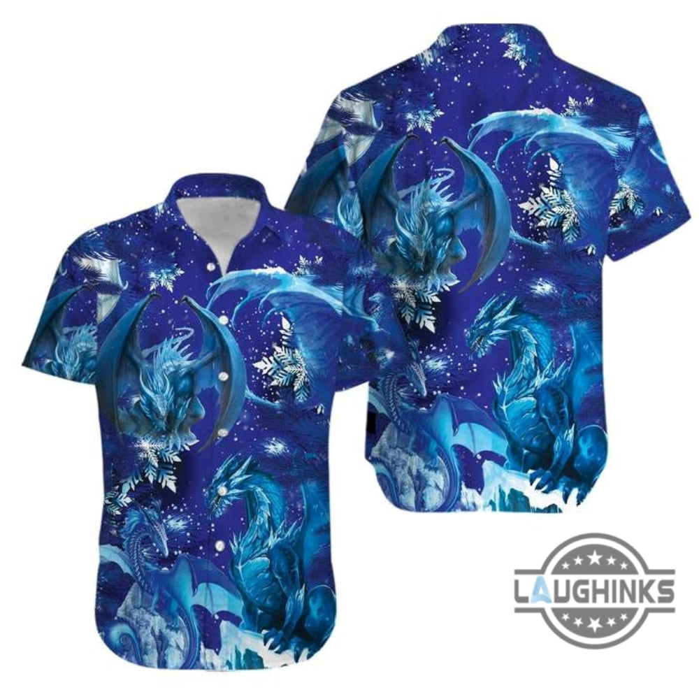 Snowflakes Blue Dragon Tropical Hawaiian Shirt 131 Aloha Hawaii Shirts Aloha Summer Beach Button Up Shirts And Shorts NEW