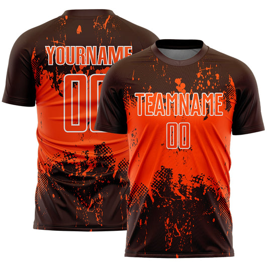 Custom Brown Orange-White Abstract Splatter Grunge Art Sports Sublimation Soccer Uniform Jersey