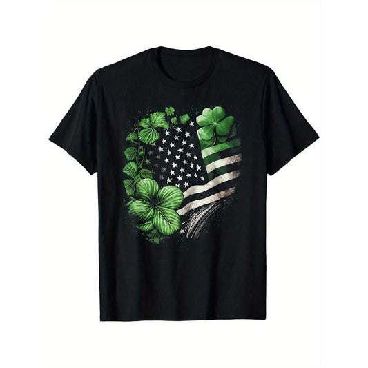 [Soft Vintage Tee] Soft & Breathable St. Patrick's Day Shamrock & American Flag Vintage Tee - 100% Cotton, S-XXXL, Crew Neck, Short Sleeve - Ideal for Casual Outdoor Wear Made in USA