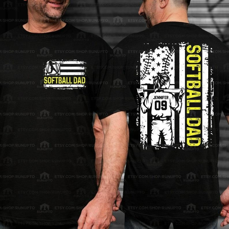 Softball Dad Shirt, Personalized Name and Number Softball Shirts for Men, American Softball Dad, Sports Dad Shirt, Fathers Day Gift