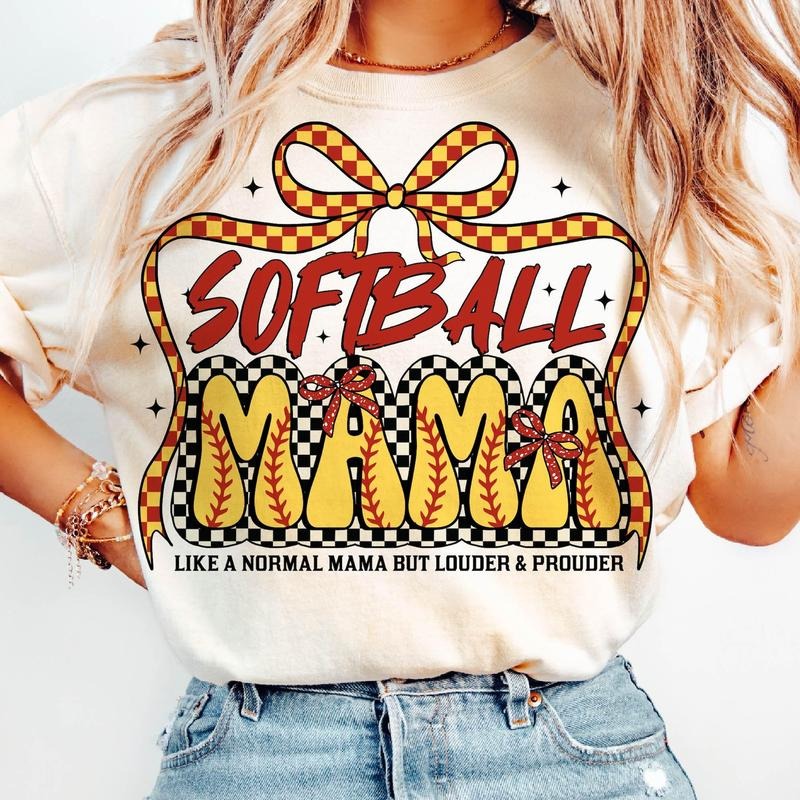 Softball Mama T-Shirt, Coquette Bow T-Shirt, Cheer Softball Mom T-Shirt, Softball Baseball T-Shirt, Retro Game Day Sports...