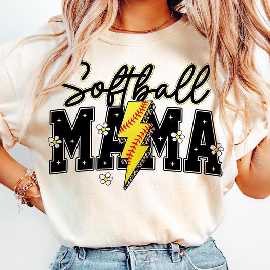 Softball Mama Varsity T-Shirt, Softball Mama Shirt, Softball Lightning T-Shirt Hoodie, Sweatshirt | InkThreadWorks.com