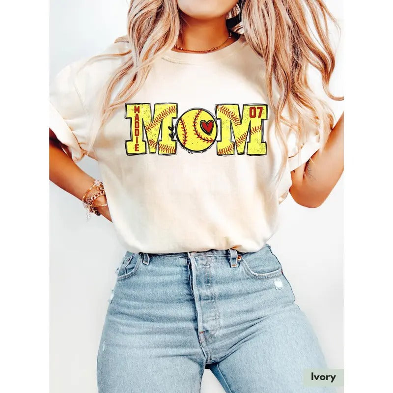 Softball Mom Shirt for Softball, Mama T-Shirt with Name Softball, Mom Gift Personalized Mom Player T-Shirt for Game Day...