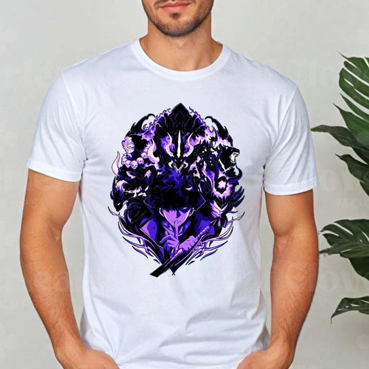 Solo Leveling Shirt, 'Arise' Graphic with Purple Demons, Bold & Powerful for Anime Fans