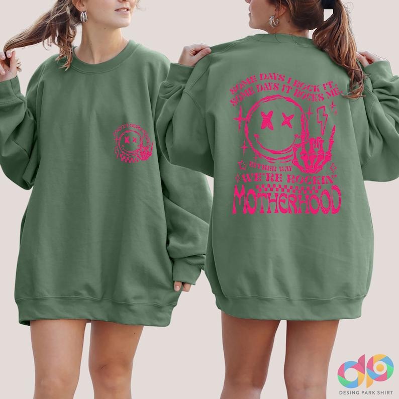Some Days I Rock it Some Days it Rocks Me Sweatshirt, Retro Motherhood, Sarcastic Mom Quotes, Skeleton Mom Hoodie,...