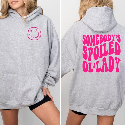 Somebody's Spoiled Ol' Lady Two Sided Hoodie Casual Street Style Fleece Pullover Hooded Sweatshirt Tops Trendy for Women...