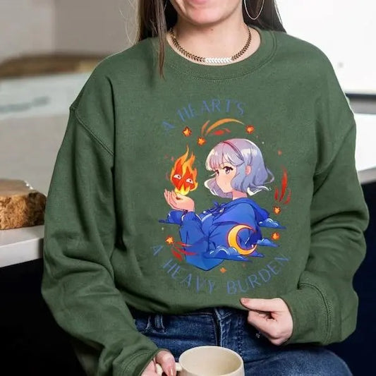 Sophie and Calcifer Sweatshirt, A heart's A Heavy Burden Sweatshirt, Studio Ghibli Sweatshirt, Ghibli Studios Shirt, Howls Moving Castle Shirt, Ghibli Sophie Shirts, Calcifer Sweatshirt, Ghibli Calcifer Shirt, Anime Lover Sweater, Trending Ghibli Shirt Sw