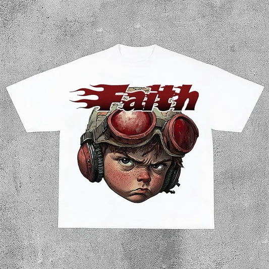 Sopula Flame Boy Faith Graphic Print Cropped T-Shirts