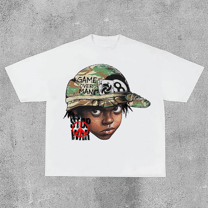 Sopula Flame Boy Stop War Graphic Print Casual Cotton T-Shirt