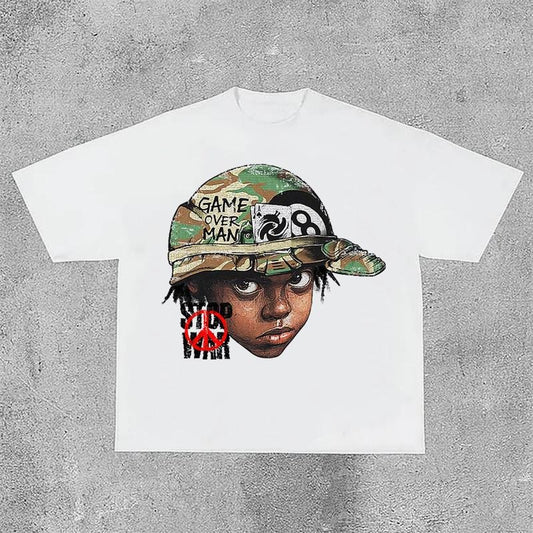 Sopula Flame Boy Stop War Graphic Print Casual Cotton T-Shirt