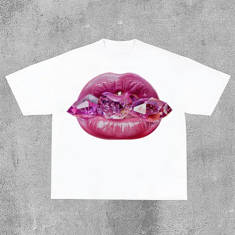 Sopula Sexy Jeweled Lips Print Graphic Cotton Tees