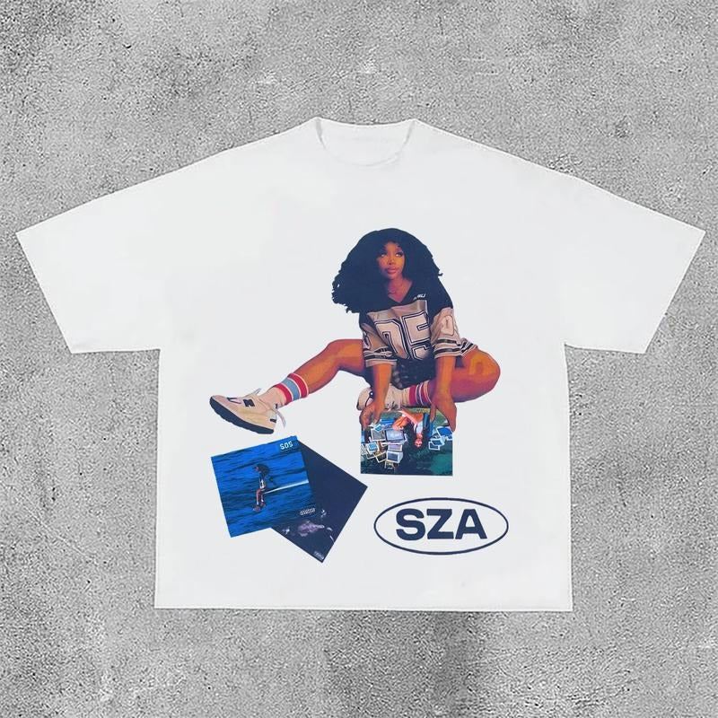 Sopula Vintage SZA SOS Graphic  Cotton Short Sleeve T-Shirt