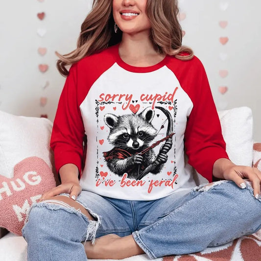 Sorry Cupid I've Been Feral Unisex Valentine's Day Shirt - Cute Racoon Graphic Tee -  Unisex Short sleeve or Long sleeve Shirt