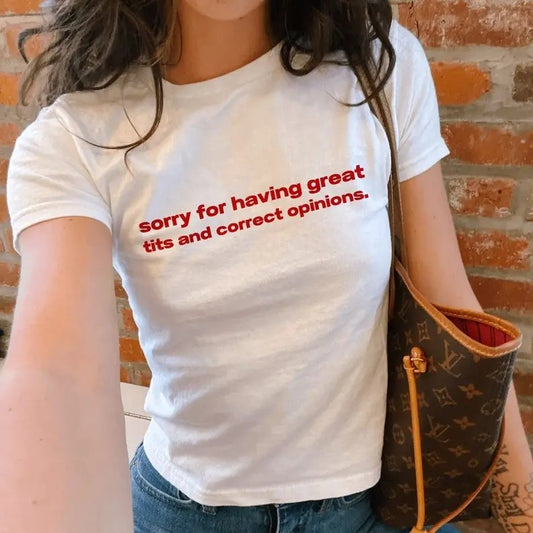 Sorry For Having Great Tits Y2k Baby Tee Y2k Shirt Trendy Baby Tee Funny Baby Tee Coquette Baby Tee 90s Baby Tee Shirt Aesthetic Baby Tee